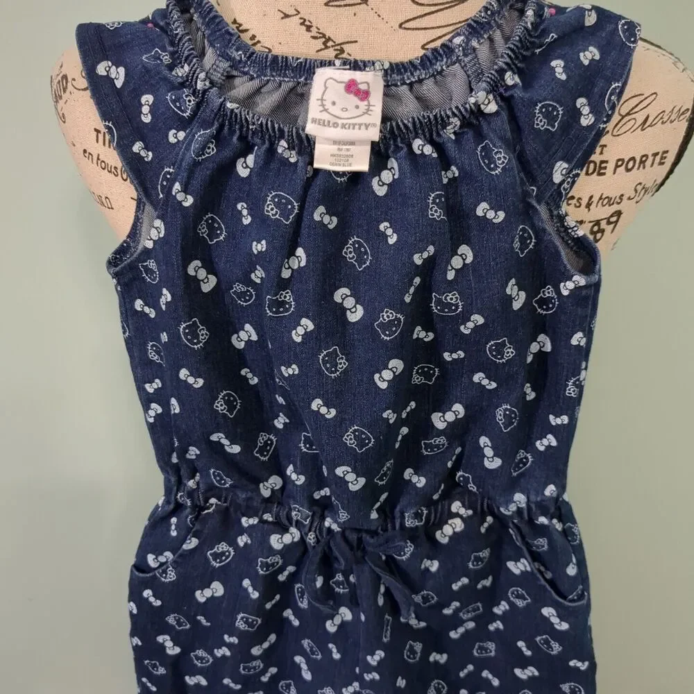 Hello kitty little Girls Printed Denim Jumpsuit 4